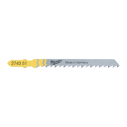Sticksågblad med texten "Milwaukee" och "Made in Germany", samt numret "2743 51".