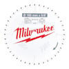 Cirkelsågklinga med texten "Milwaukee" i rött och ikon för rotation.