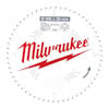 Cirkelsågklinga med texten "Milwaukee" i röd färg och specifikationer "Ø 305 x 30 mm" bredvid. En pil visas på klingan.