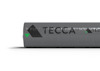 En rulle med grå material, märkt "TECCA", med gröna och svarta triangulära detaljer.