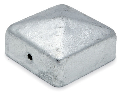 Silverfärgad stolphatt med en pyramidformad topp och hål på sidan.