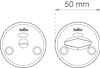 Ritning av två runda dörrbeslag från "habo", med dimensionen 50 mm markerad.